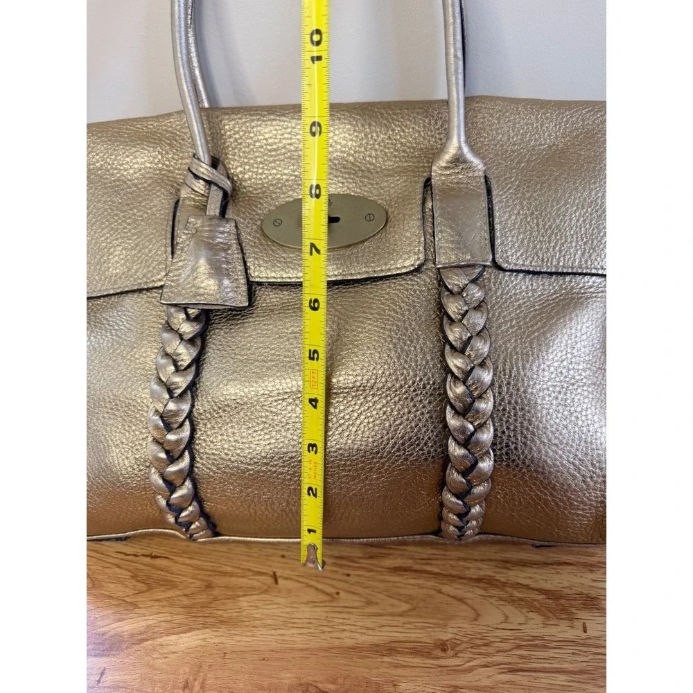 Mulberry Bayswater Metallic Gold Leather Tote Top Handle Shoulder Bag Braided